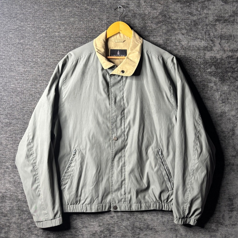 Vintage 90s London Fog Mens Large Harrington Golf Jacket Grey Full Zip Preppy